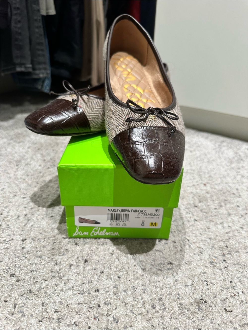 Sam Edelman Marley Brown Croc-Accent Tweed Ballet Flat